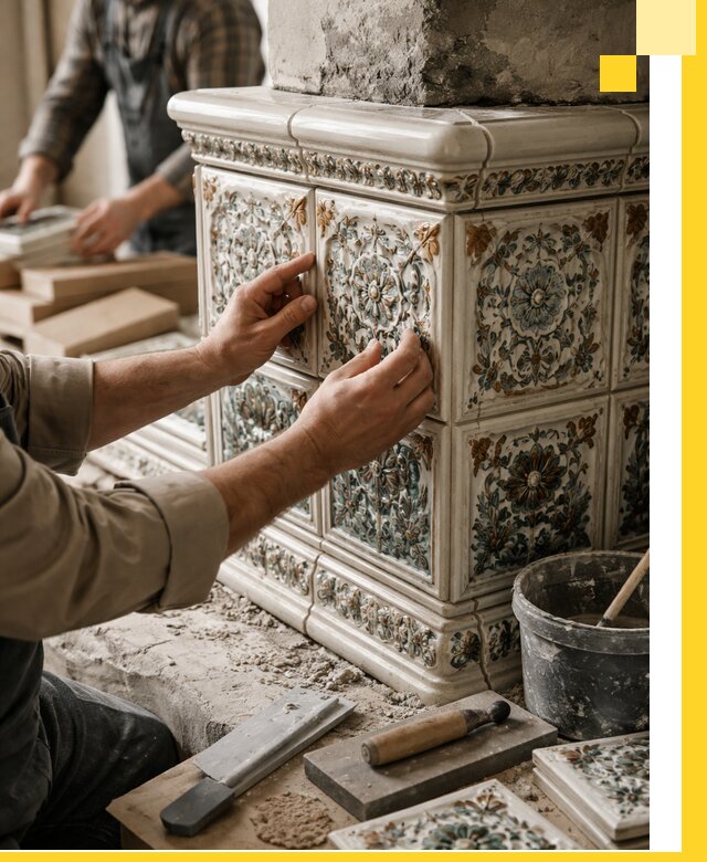 Изразцовые камины под ключ в Шарыпове: проект и монтаж