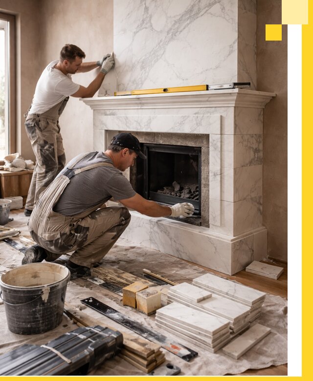 Отделка каминов в Шарыпове качественные облицовочные работы