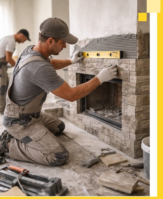 Облицовка каминов в Шарыпове, монтаж и отделка натуральным камнем