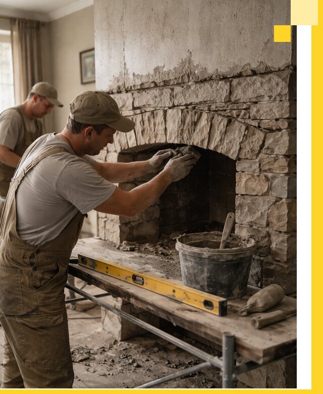 Изготовление каминов под ключ в Шарыпове, монтаж и отделка