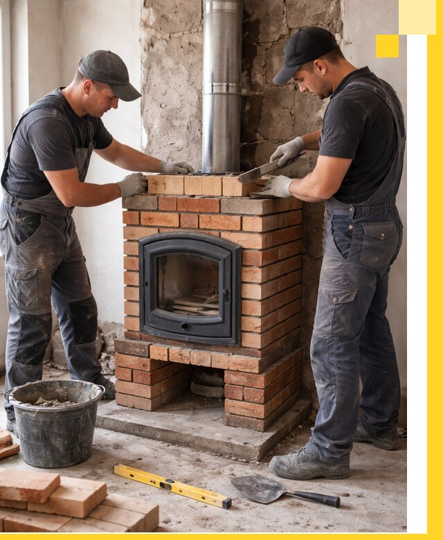 Монтаж печи камина под ключ в Шарыпове с гарантией и пусконаладкой