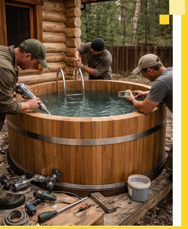 Строительство бань с купелью под ключ и отделкой в Шарыпове