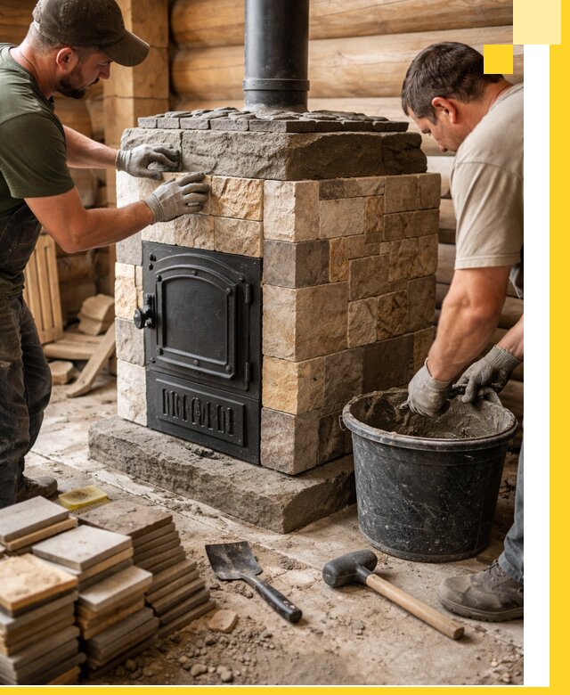 Облицовка банной печи под ключ в Шарыпове: камень и плитка