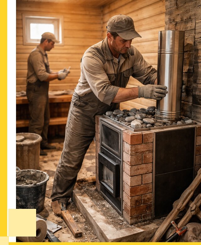 Монтаж печи в бане под ключ в Шарыпове от 20210 р. | ЭриданШрп