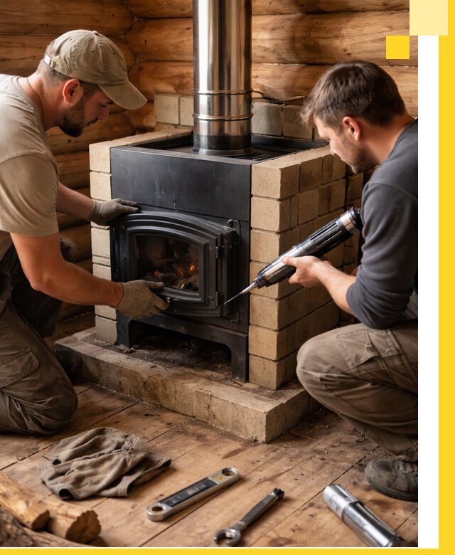 Монтаж и установка печи в бане под ключ с гарантией в Шарыпове