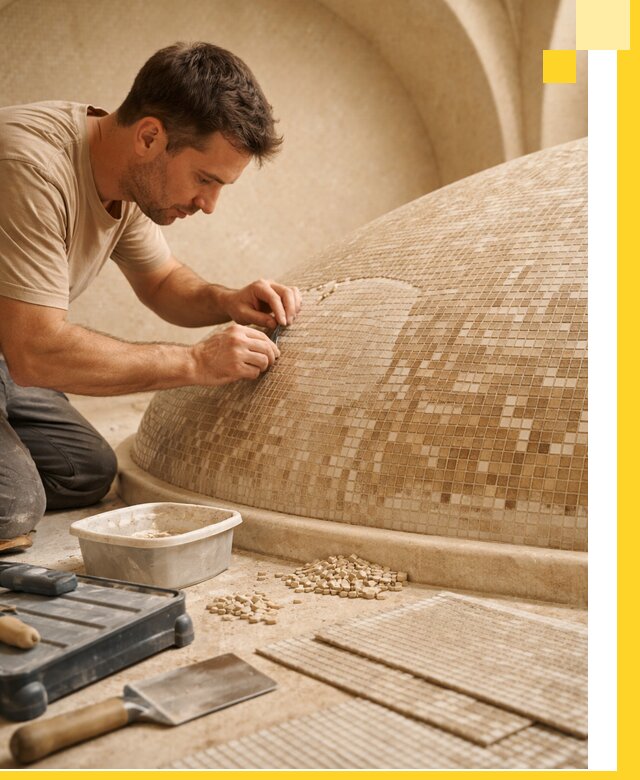 Профессиональная укладка мозаики для хамама под ключ в Шарыпове