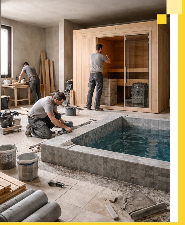 SPA зоны под ключ с бассейном сауной и печью в Шарыпове